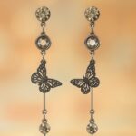 Text: Elegant artificial butterfly dangle earrings with crystal stones – GlowingFusions jewelry