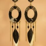 Black feather dangle earrings with gold chains – GlowingFusions jewelry