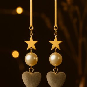 Gold star pearl heart drop artificial earrings from GlowingFusions