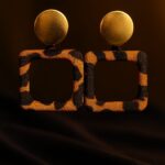 Fabric leopard print square earrings with golden studs – GlowingFusions