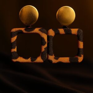 Fabric leopard print square earrings with golden studs – GlowingFusions