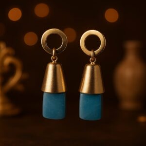 Elegant artificial gold and blue drop earrings – GlowingFusions jewelry Title: Gold & Blue Geometric Drop Earrings – GlowingFusions