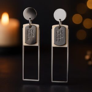 Modern artificial silver rectangle drop earrings with engraved design – GlowingFusions