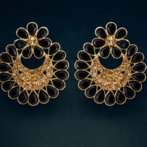 Exclusive black and gold circular earrings with crystal stones – premium affordable jewelry by GlowingFusions