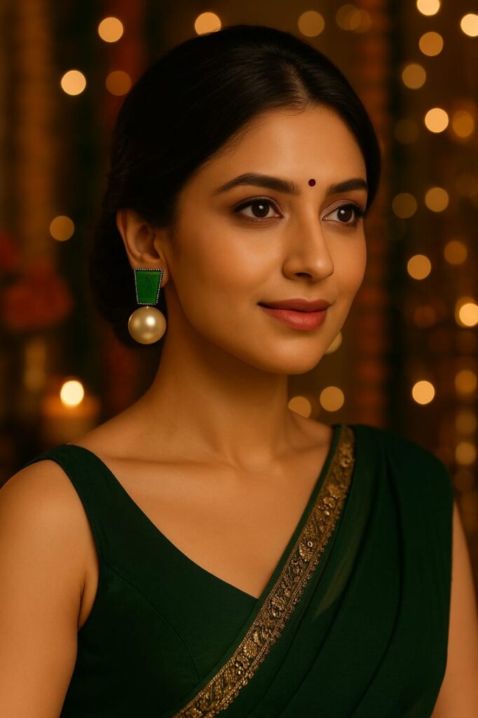 Green stone and pearl drop earrings – premium affordable jewelry by GlowingFusions