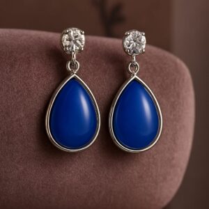 Elegant artificial blue teardrop dangle earrings with crystal stud top – GlowingFusions