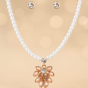 Artificial pearl necklace with floral pendant and matching stud earrings by GlowingFusions.