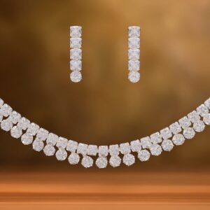 Artificial diamond necklace and earrings set with sparkling round stones by GlowingFusions.